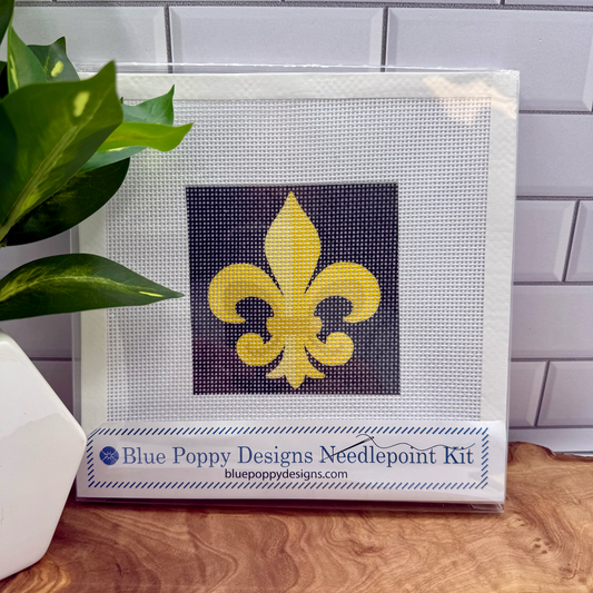 Fleur de Leis Needlepoint Design (black and gold) Needlepoint Kit Blue Poppy Designs