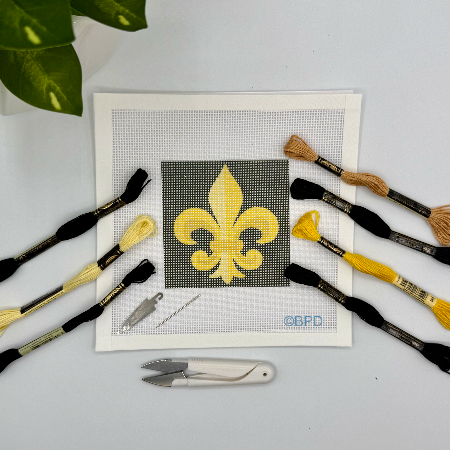 Fleur de Leis Needlepoint Kit (black and gold) Embroidery/Cross Stitch Supplies Blue Poppy Designs