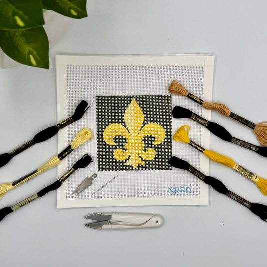 Fleur de Leis Needlepoint Kit (black and gold) Embroidery/Cross Stitch Supplies Blue Poppy Designs