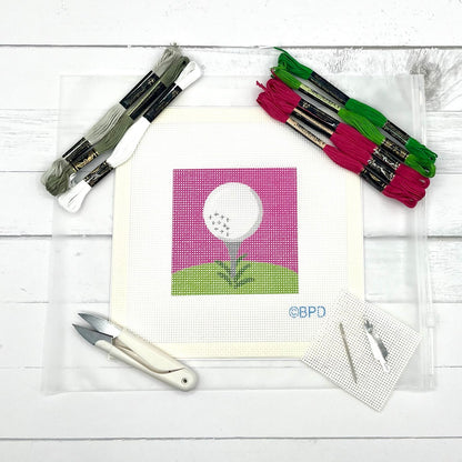 Golf Ball on Tee Needlepoint Kit Embroidery/Cross Stitch Supplies Blue Poppy Designs