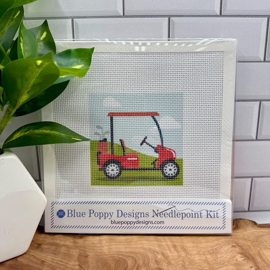 Golf Cart Needlepoint Kit Embroidery/Cross Stitch Supplies Blue Poppy Designs
