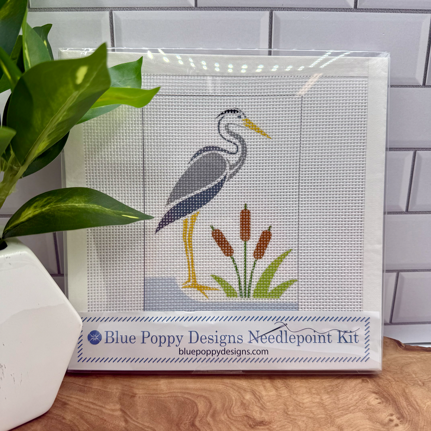 Heron Needlepoint Kit (Heron in the Marsh) Blue Poppy Designs