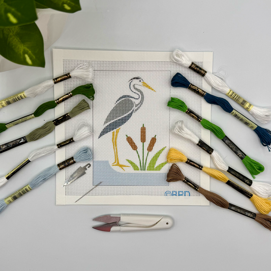 Heron Needlepoint Kit (Heron in the Marsh) Blue Poppy Designs