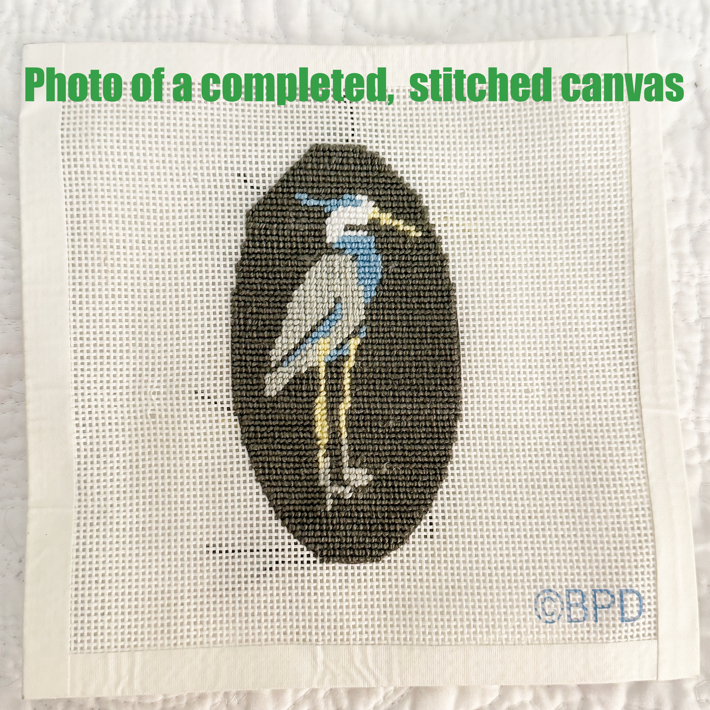Heron Needlepoint Design (Heron Oval) Needlepoint Kit Blue Poppy Designs