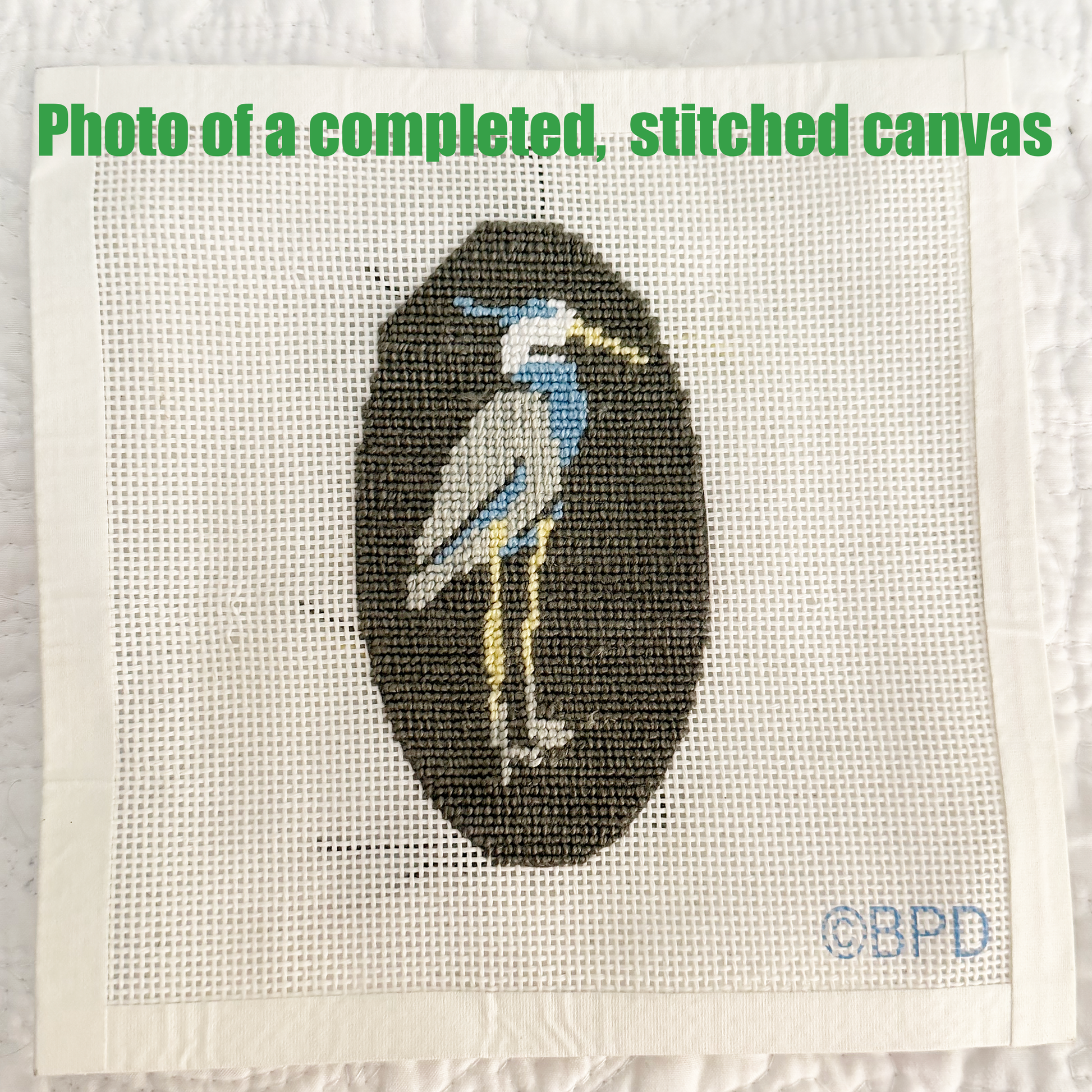Heron Needlepoint Design (Heron Oval) Needlepoint Kit Blue Poppy Designs