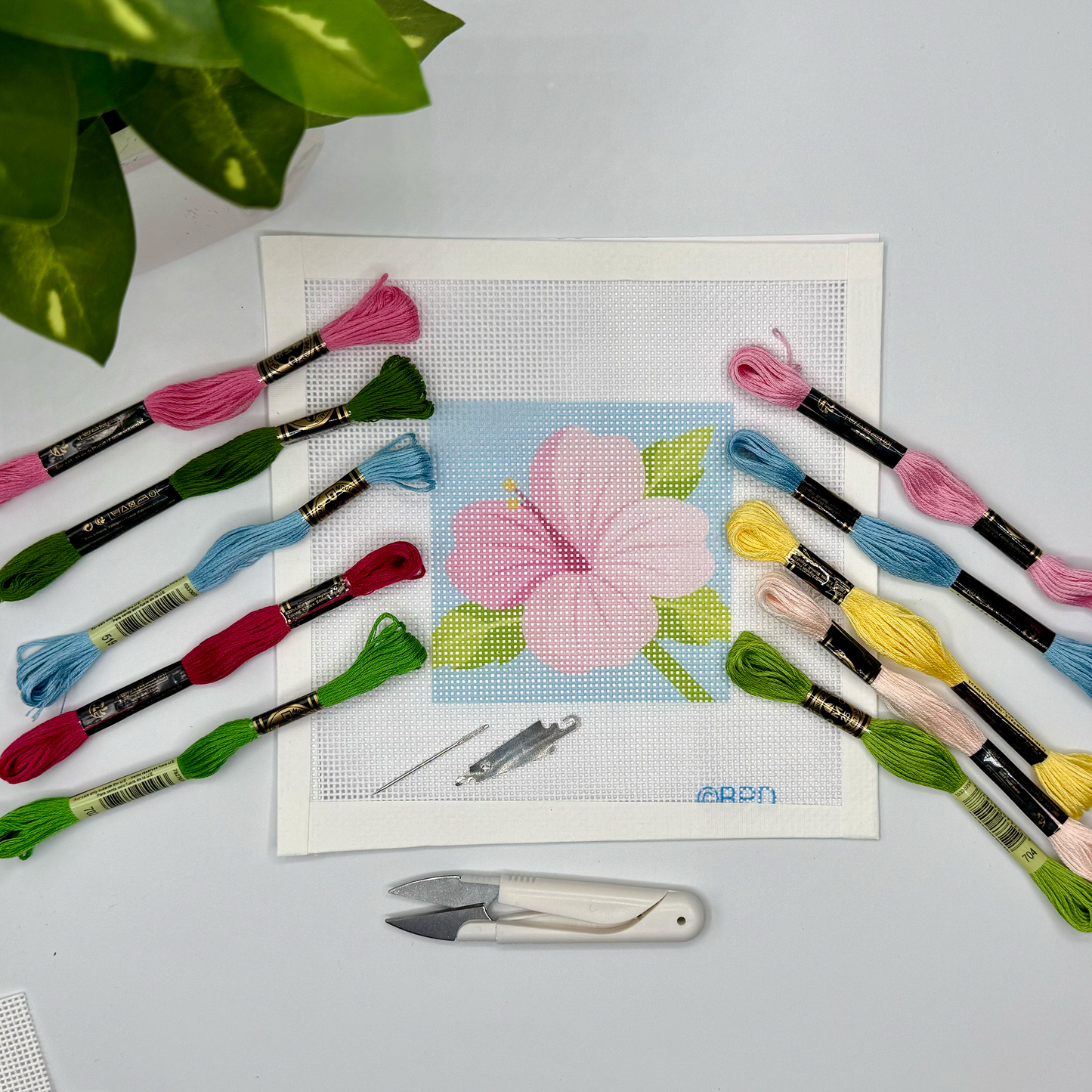 Hibiscus Flower Needlepoint Kit Embroidery/Cross Stitch Supplies Blue Poppy Designs