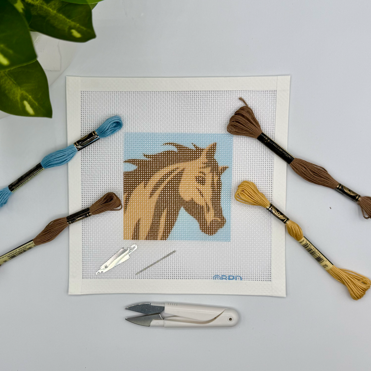Horse Needlepoint Kit 4x4 Embroidery/Cross Stitch Supplies Blue Poppy Designs