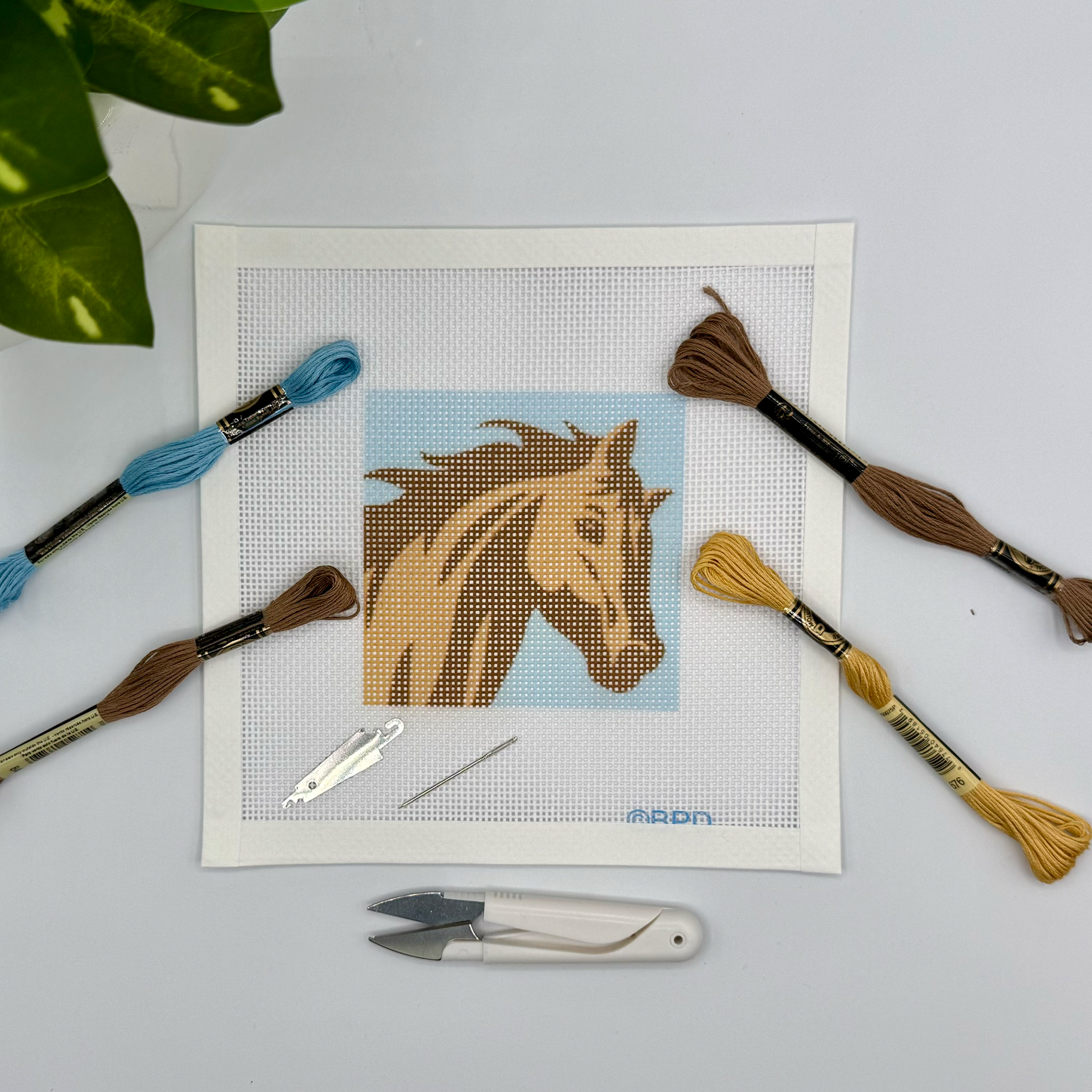 Horse Needlepoint Kit 4x4 Embroidery/Cross Stitch Supplies Blue Poppy Designs