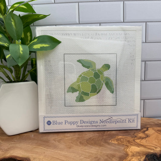 Green Turtle Needlepoint Kit Blue Poppy Designs