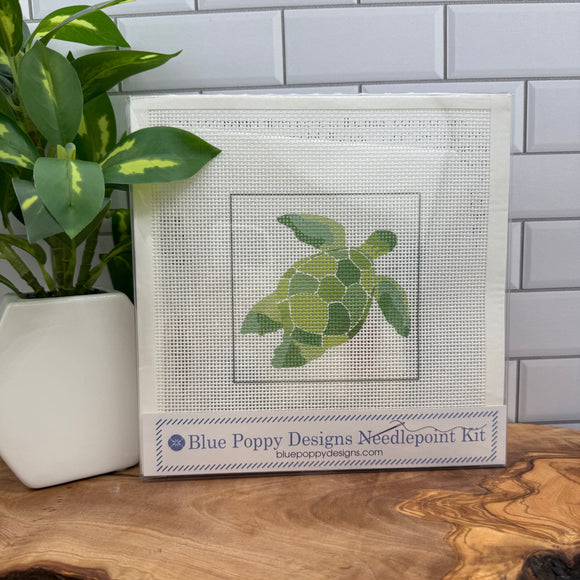 Green Turtle Needlepoint Kit Blue Poppy Designs