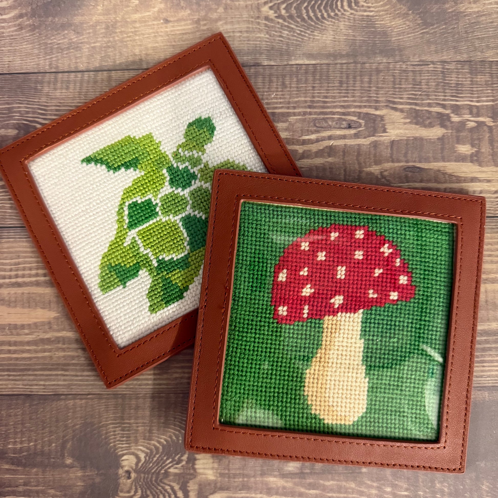 Needlepoint Leather Coaster Blue Poppy Designs
