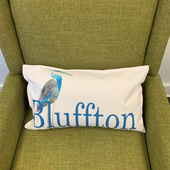 Heron Pillow - Customize with Your Town Throw/Decorative Pillow Blue Poppy Designs white  