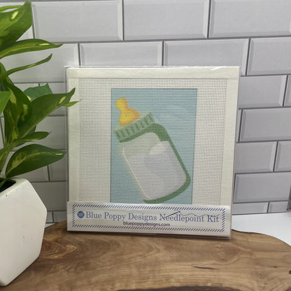 Baby Bottle Needlepoint Kit (Blue Background) needlepoint Blue Poppy Designs