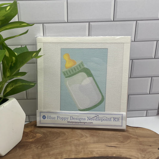 Baby Bottle Needlepoint Design (Blue Background) Needlepoint Kit Blue Poppy Designs