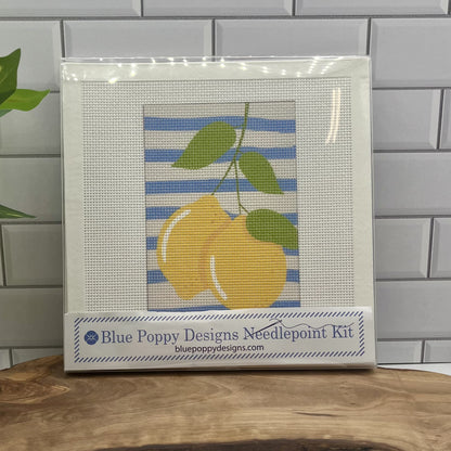 Two Lemons on Blue Stripes Needlepoint Kit needlepoint Blue Poppy Designs