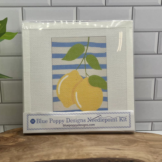Two Lemons on Blue Stripes Needlepoint Kit needlepoint Blue Poppy Designs