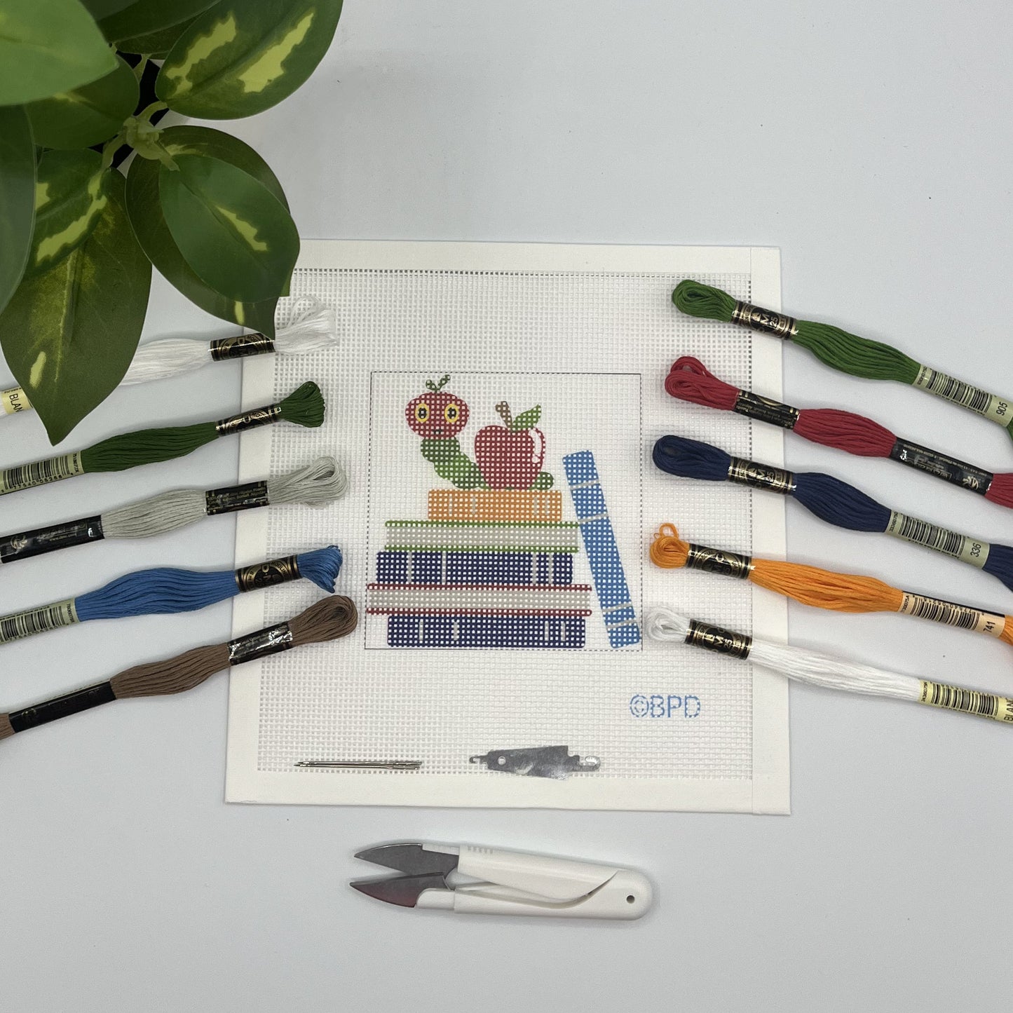 Books with Caterpillar Needlepoint kit needlepoint Blue Poppy Designs