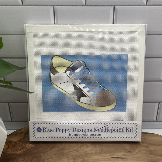 Gold Shoe Needlepoint Design (Design #2) Needlepoint Kit Blue Poppy Designs