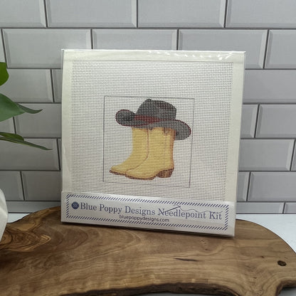 Cowboy Boots and Hat Needlepoint kit needlepoint Blue Poppy Designs
