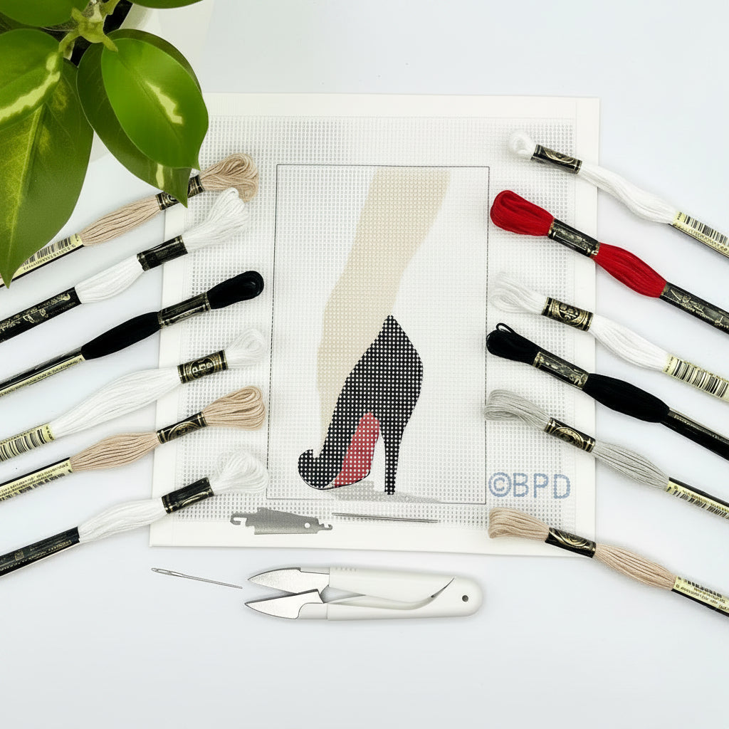 Christian Louboutin Shoes Needlepoint Kit w/Red Sole needlepoint Blue Poppy Designs