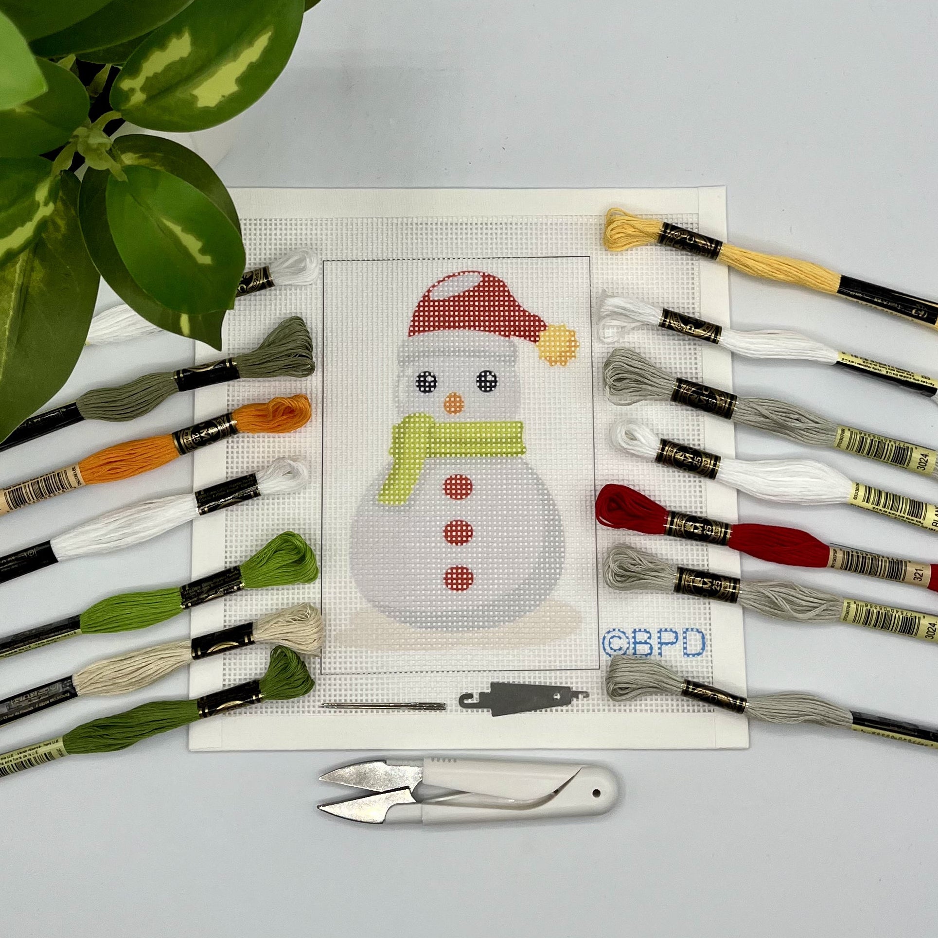 Snowman with Red Hat Needlepoint Kit needlepoint Blue Poppy Designs
