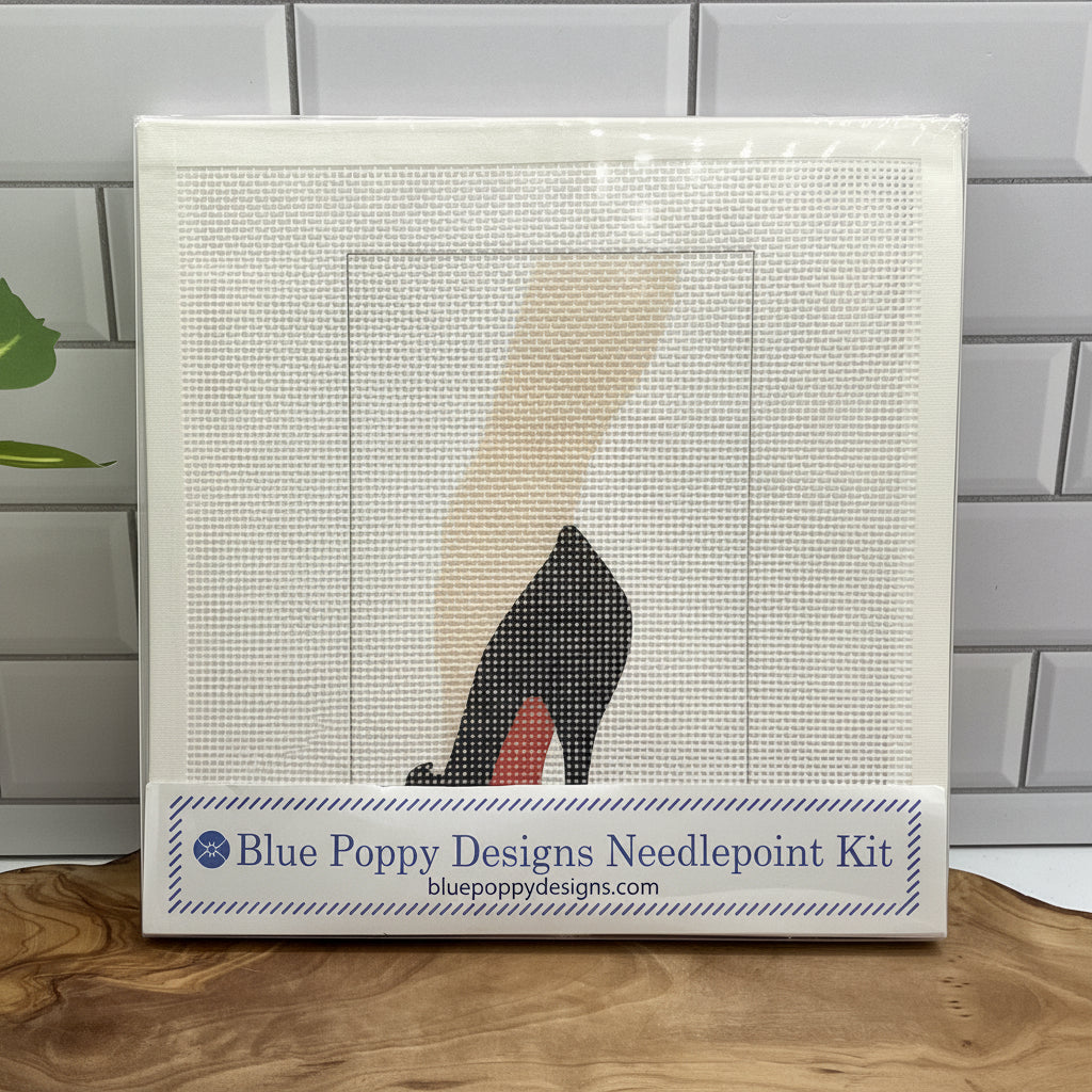 Christian Louboutin Shoes Needlepoint Kit w/Red Sole needlepoint Blue Poppy Designs
