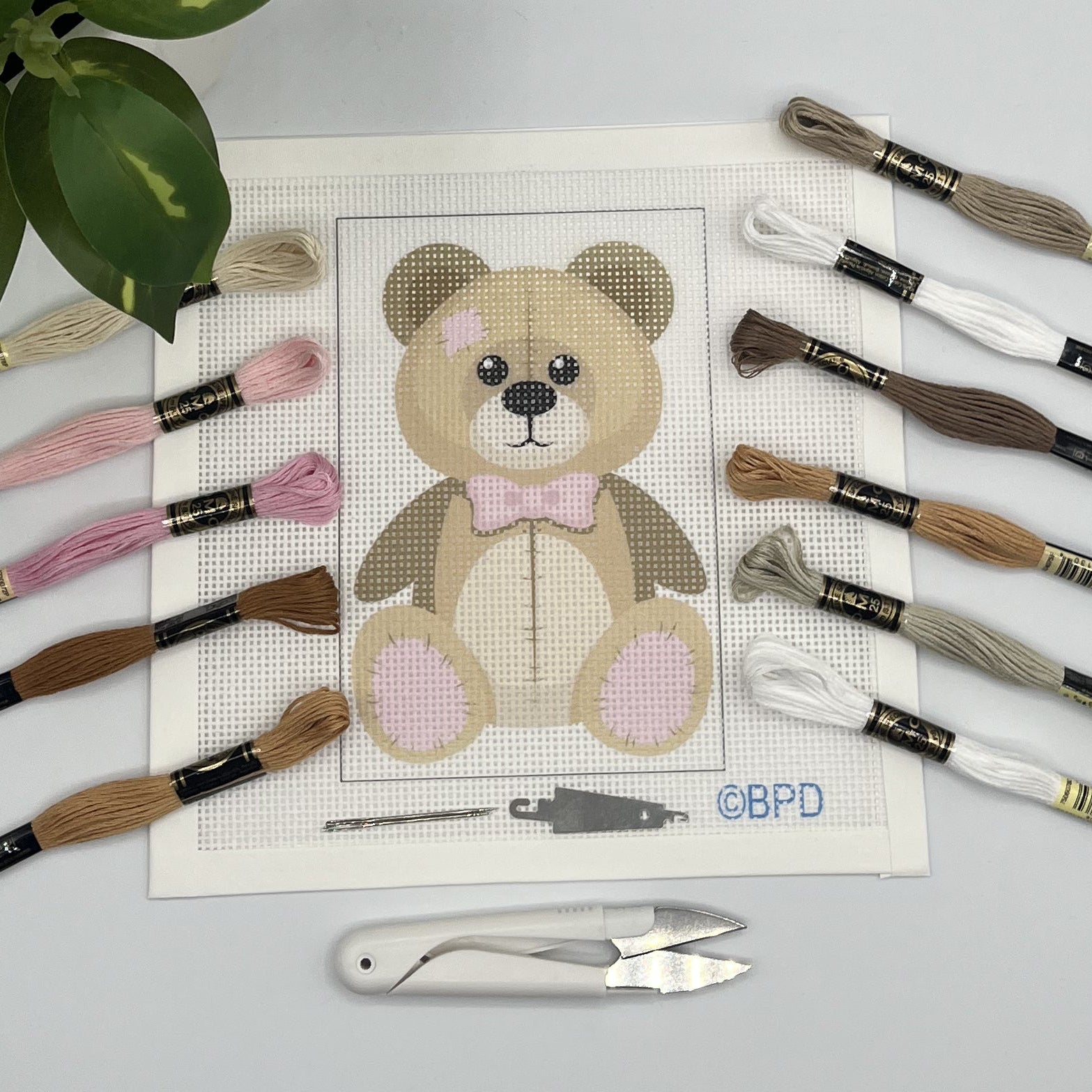 Kid's Patchwork Toy Bear Needlepoint Kit needlepoint Blue Poppy Designs