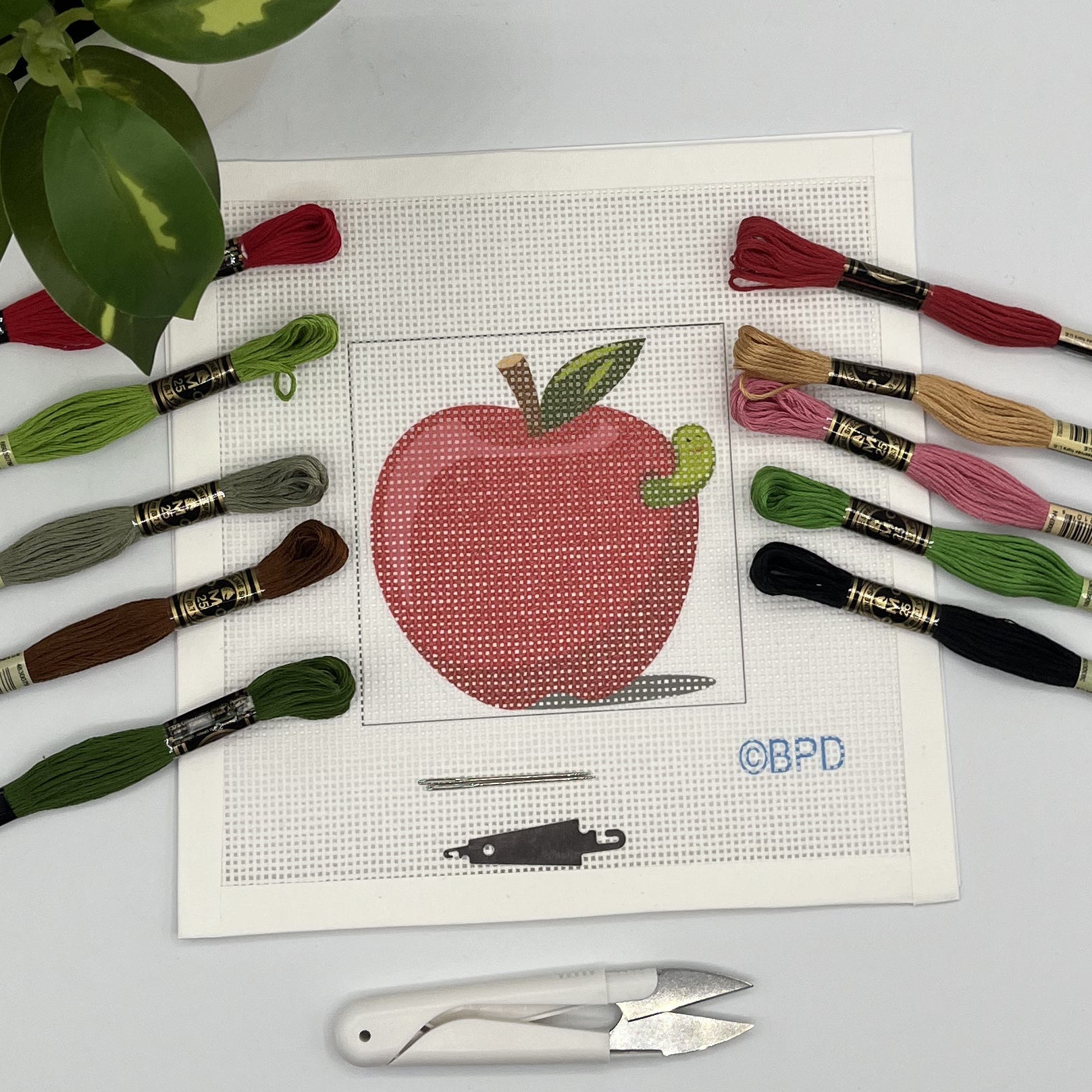 Apple with a Worm Needlepoint Kit needlepoint Blue Poppy Designs