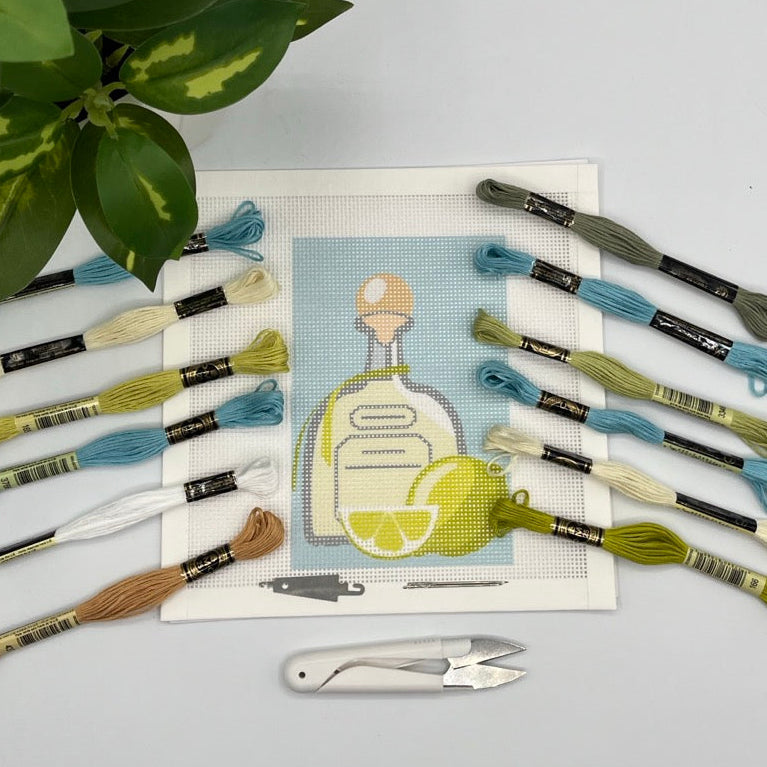 Bottle Needlepoint Kit (with limes) needlepoint Blue Poppy Designs