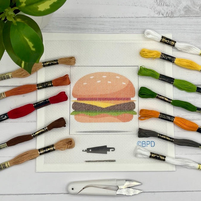 Cheeseburger Needlepoint Kit needlepoint Blue Poppy Designs