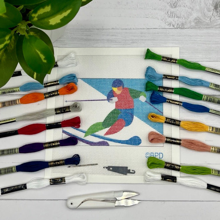 Snow Skier Two Needlepoint Kit needlepoint Blue Poppy Designs