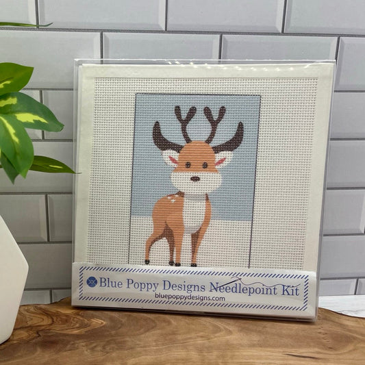Cartoon Reindeer Needlepoint Design Needlepoint Kit Blue Poppy Designs
