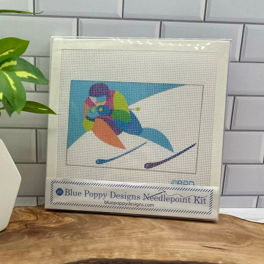Snow Skier One Needlepoint Design Needlepoint Kit Blue Poppy Designs