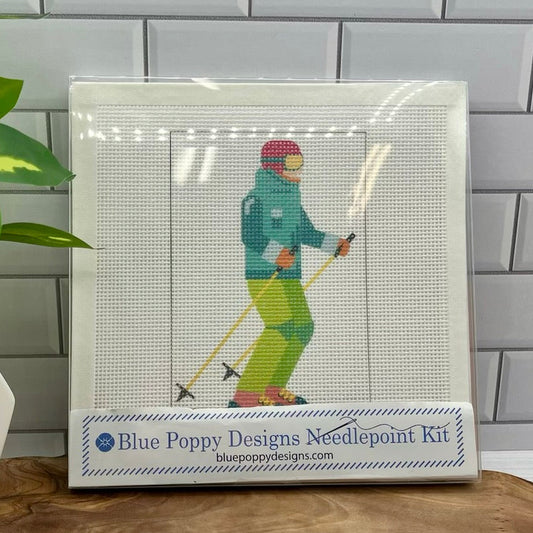Snow Skier Three Needlepoint Design Needlepoint Kit Blue Poppy Designs