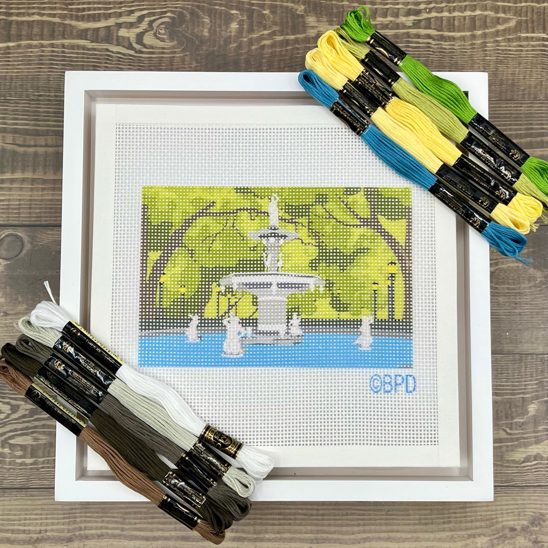 Forsyth Park Savannah Georgia Fountain Needlepoint Kit Needlepoint Kit Blue Poppy Designs