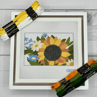 Sunflower with Daisies and Wildflowers Needlepoint Design Needlepoint Kit Blue Poppy Designs