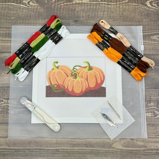 Three Pumpkins Needlepoint Design Needlepoint Kit Blue Poppy Designs