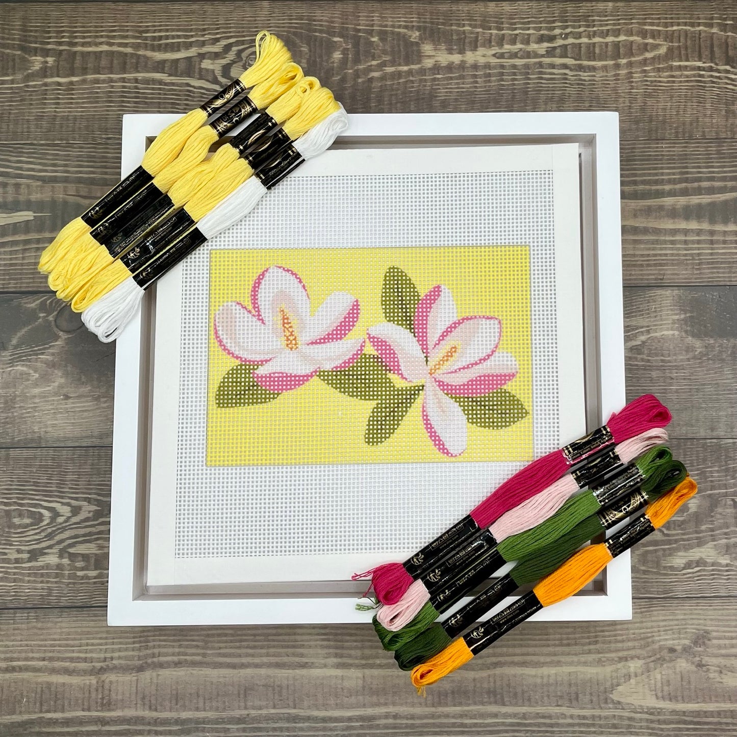 Magnolias on Yellow Needlepoint Kit