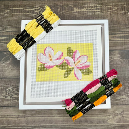 Magnolias on Yellow Needlepoint Kit