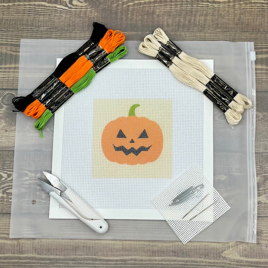 Halloween Jack-O-Lantern Needlepoint Design Needlepoint Kit Blue Poppy Designs