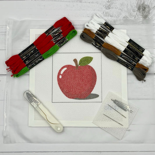 Red Apple Needlepoint Design Needlepoint Kit Blue Poppy Designs