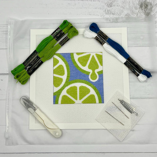Lime Slices Needlepoint Design (Part 1 of 4 of the Citrus Coaster set) Needlepoint Kit Blue Poppy Designs