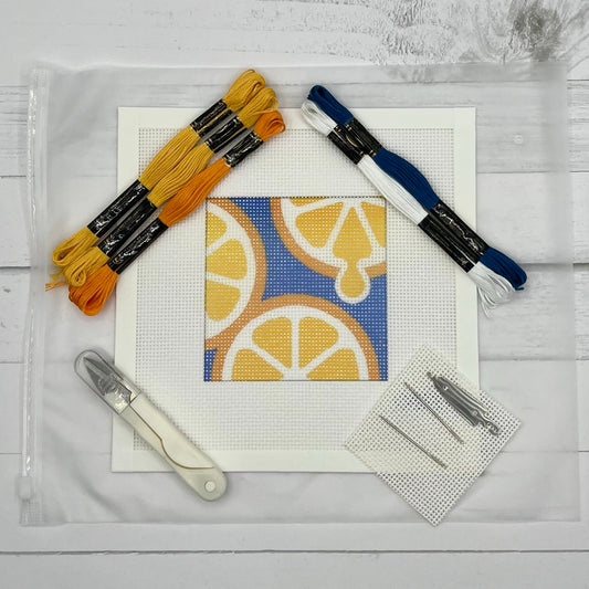 Orange Slices Needlepoint Design (Part 2 of 4 of the Citrus Coaster set) Needlepoint Kit Blue Poppy Designs