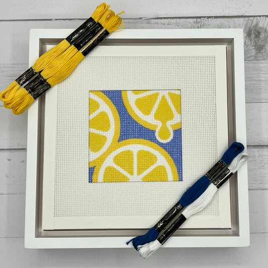 Lemon Slices Needlepoint Design (Part 3 of 4 of the Citrus Coaster set) Needlepoint Kit Blue Poppy Designs