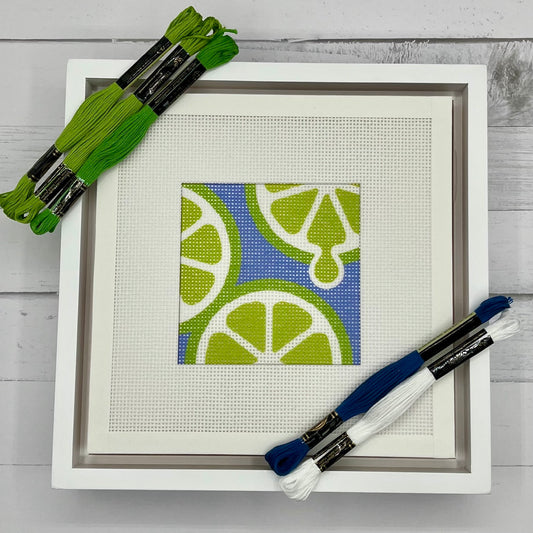 Lime Slices Needlepoint Design (Part 1 of 4 of the Citrus Coaster set) Needlepoint Kit Blue Poppy Designs
