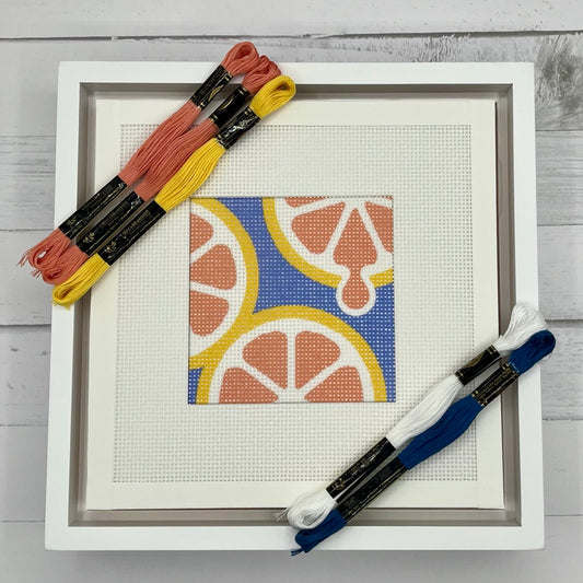 Grapefruit Slices Needlepoint Design (Part 4 of 4 of the Citrus Coaster set) Needlepoint Kit Blue Poppy Designs