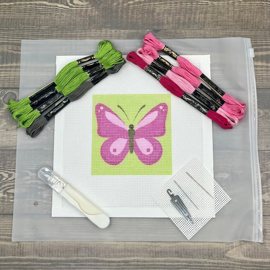 Pink Butterfly Needlepoint Design Needlepoint Kit Blue Poppy Designs