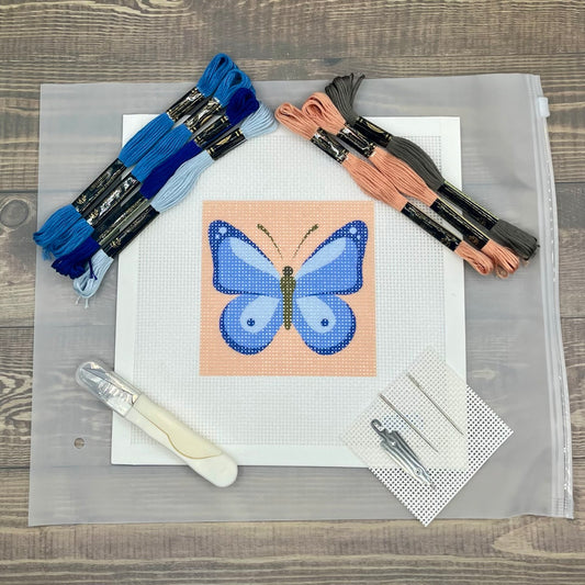 Blue Butterfly Needlepoint Design Needlepoint Kit Blue Poppy Designs