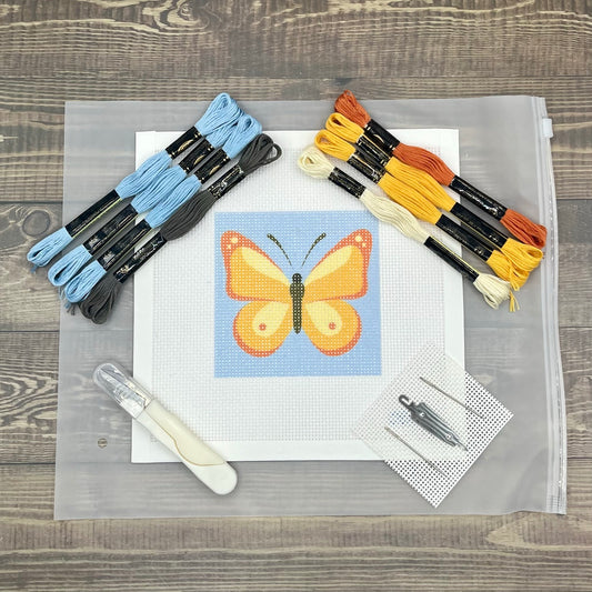 Orange Butterfly Needlepoint Design Needlepoint Kit Blue Poppy Designs