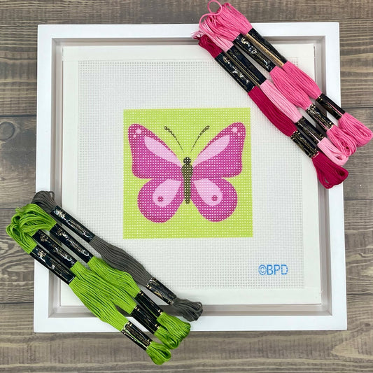 Pink Butterfly Needlepoint Design Needlepoint Kit Blue Poppy Designs